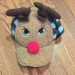 Holiday Time Tan Reindeer Plush Hat with Red Nose